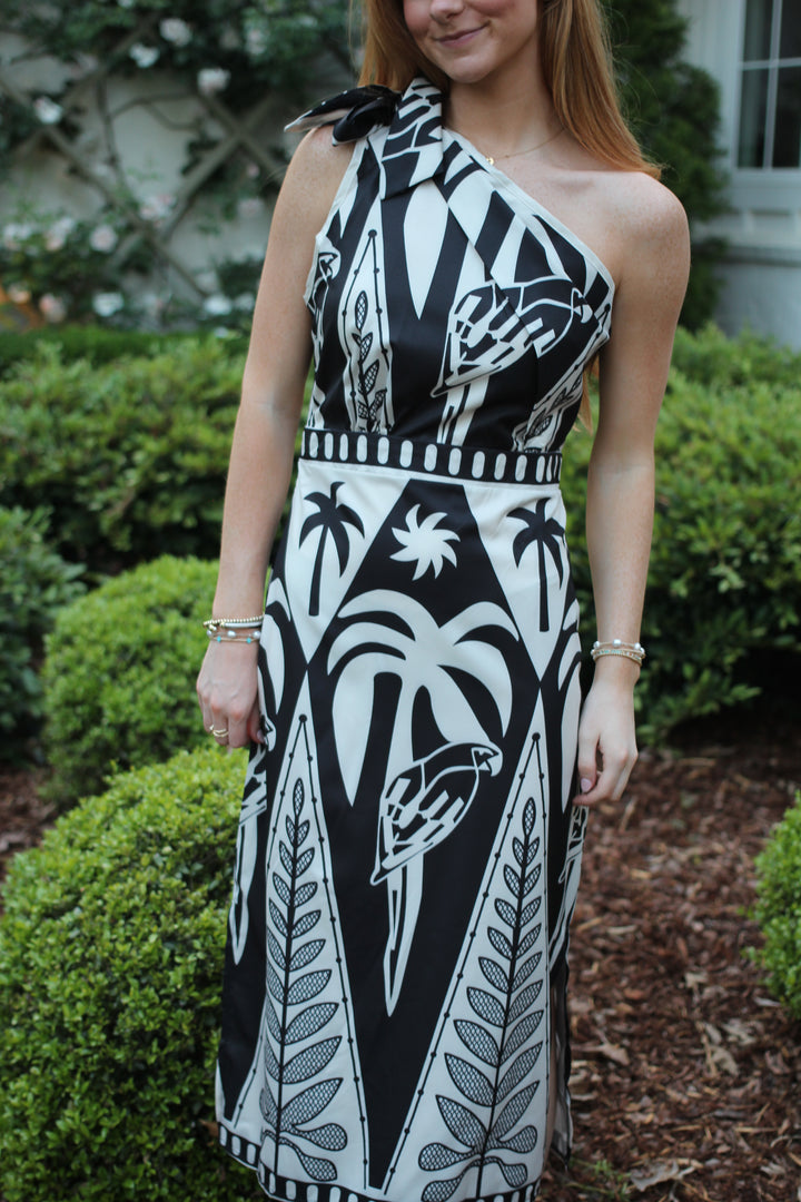 Palm One Shoulder Midi Dress