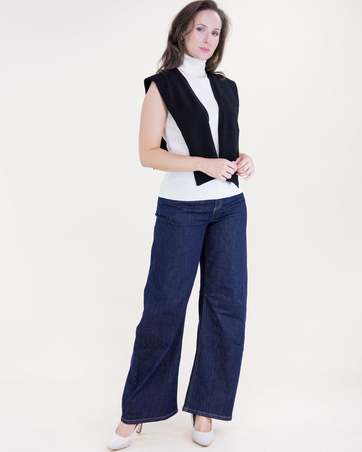 Preppy Knit Sweater Wrap - Black