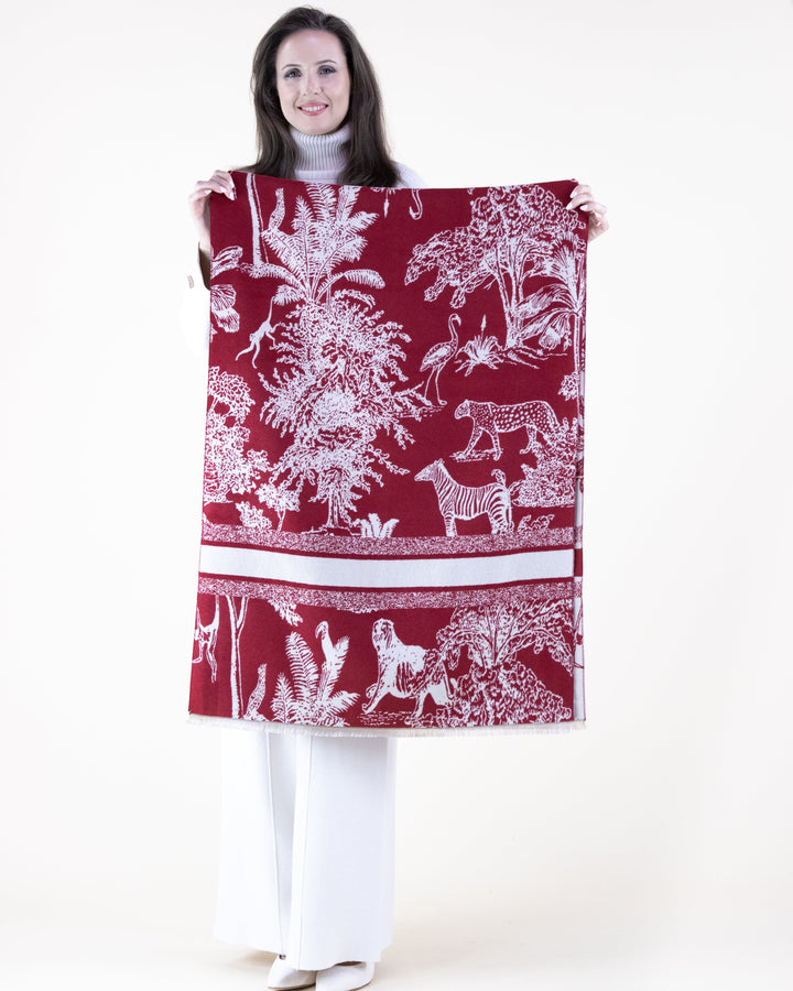 Safari Animal Print Scarf - Burgundy
