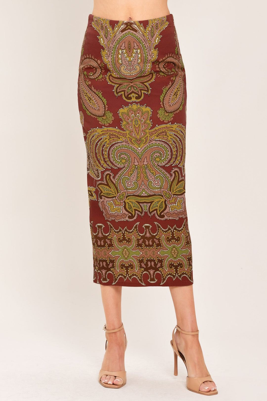 Cosima Set - Maroon paisley midi pencil skirt