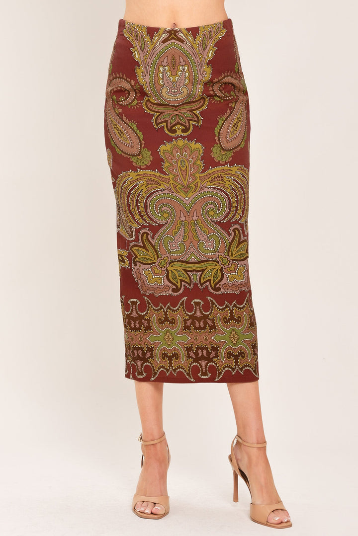 Cosima Set - Maroon paisley midi pencil skirt