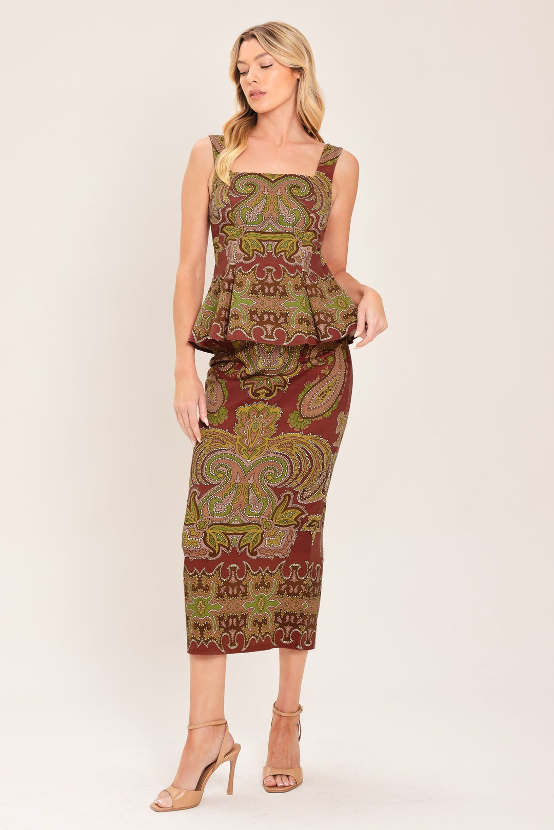 Cosima Set - Maroon midi pencil skirt