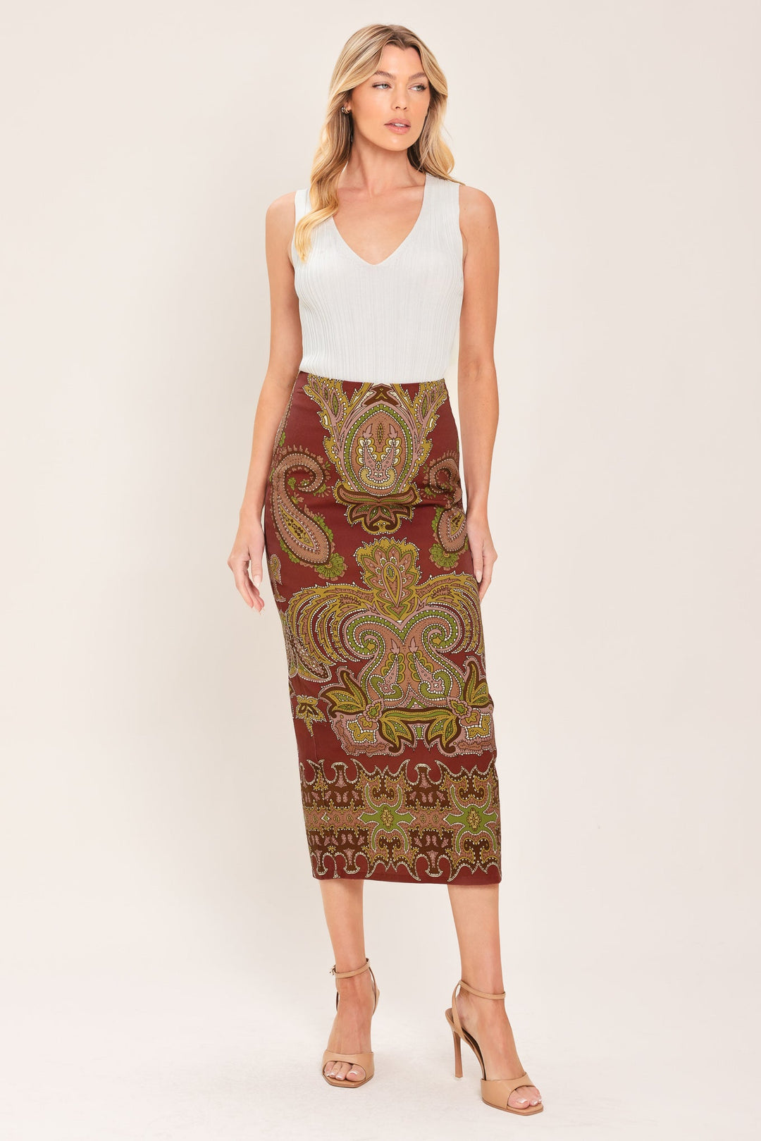 Cosima Set - Maroon midi pencil skirt