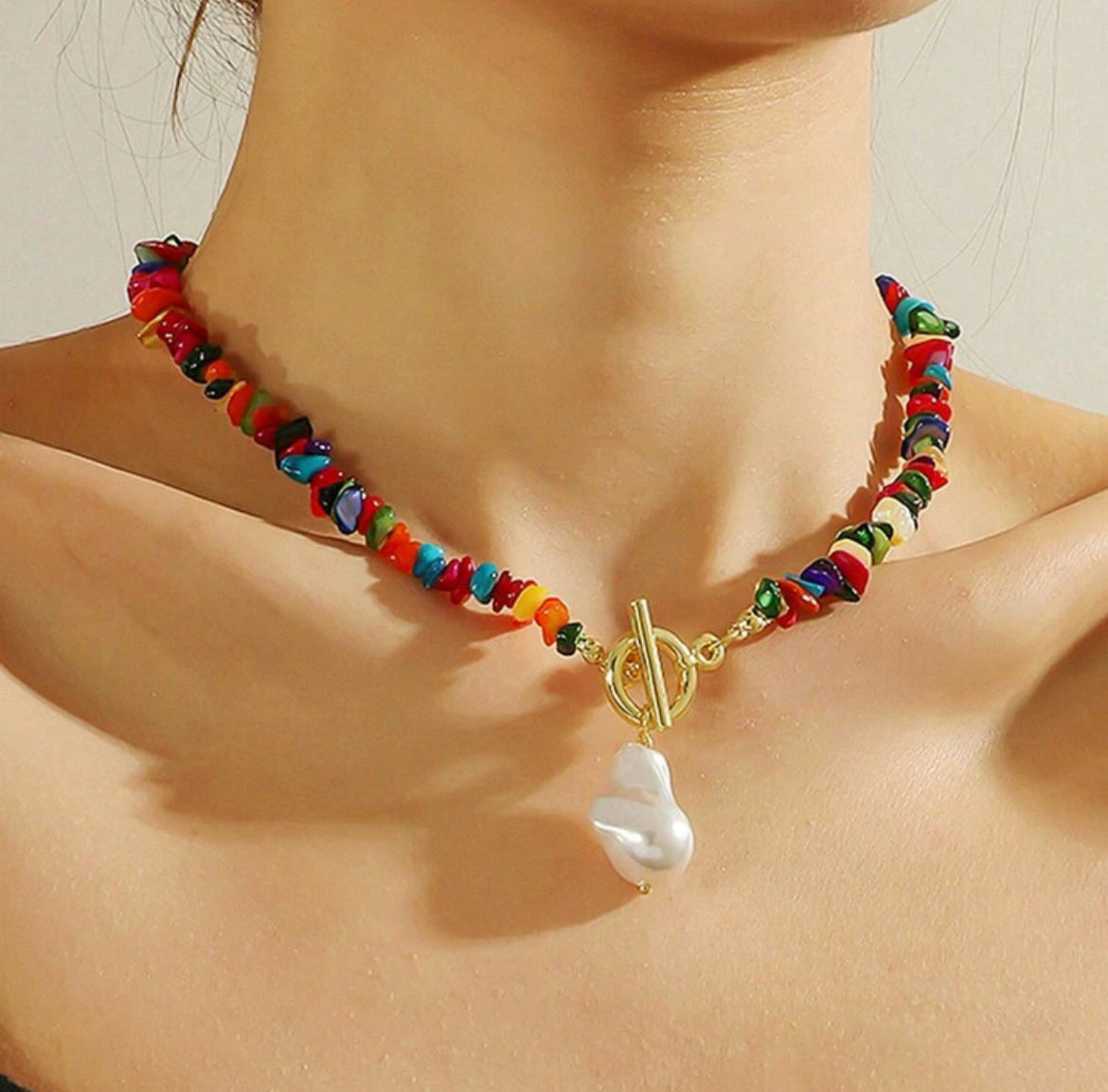 Multicolor Pearl Drop Necklace