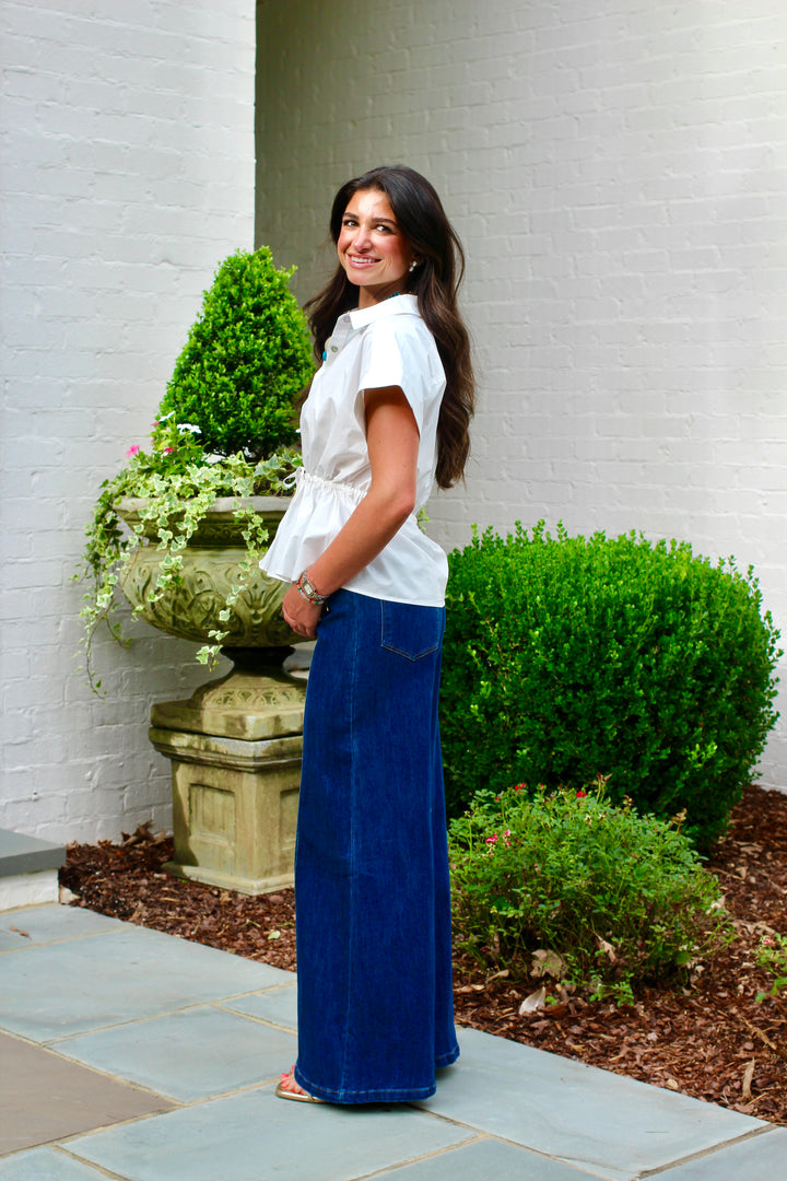 Ivory Drawstring Peplum Top