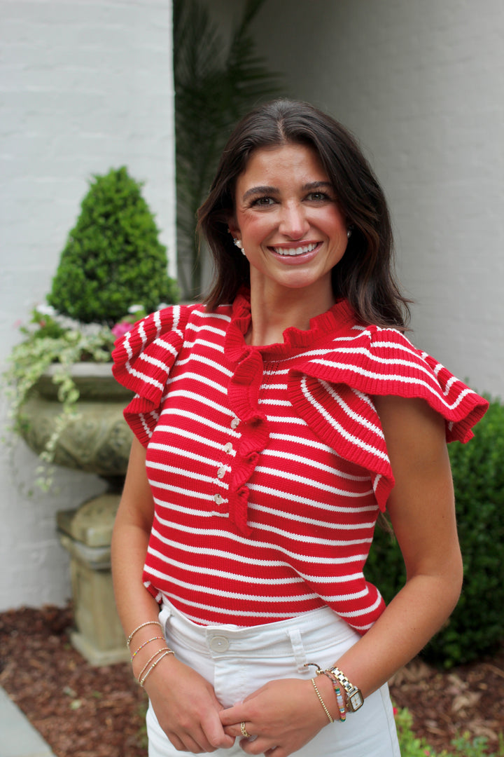 Ruffle Stripe Cap Sleeve Top