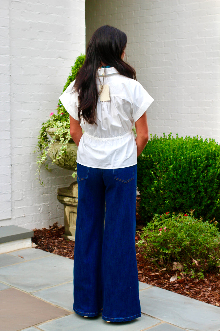 Ivory Drawstring Peplum Top