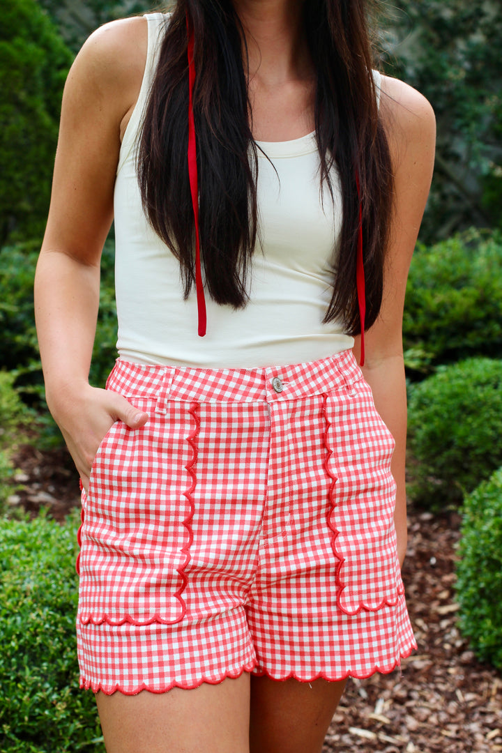 Cherry Gingham Scallop Shorts