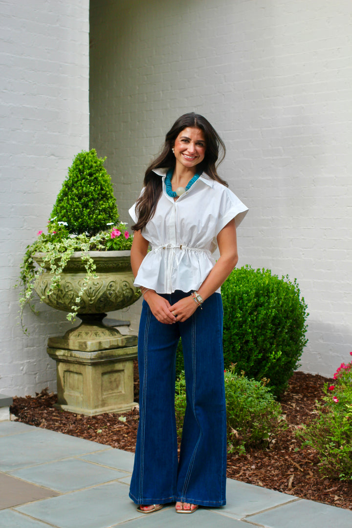 Ivory Drawstring Peplum Top