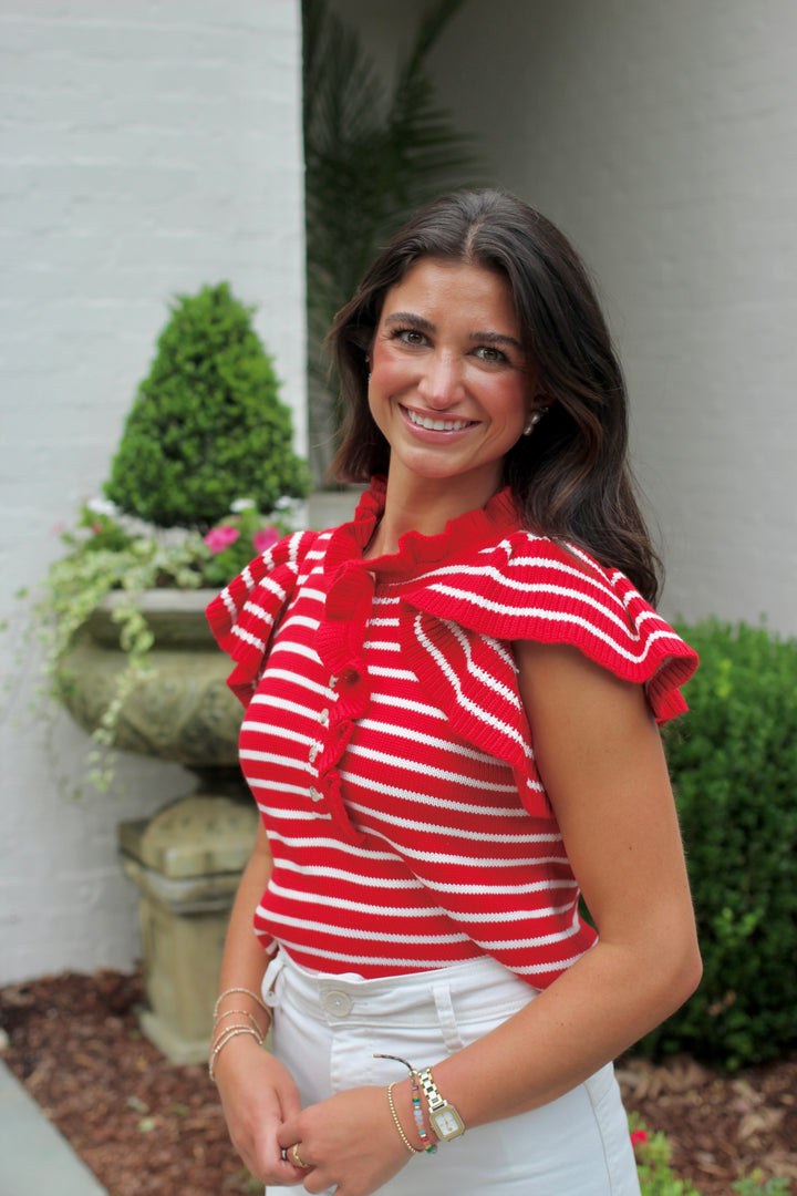 Ruffle Stripe Cap Sleeve Top