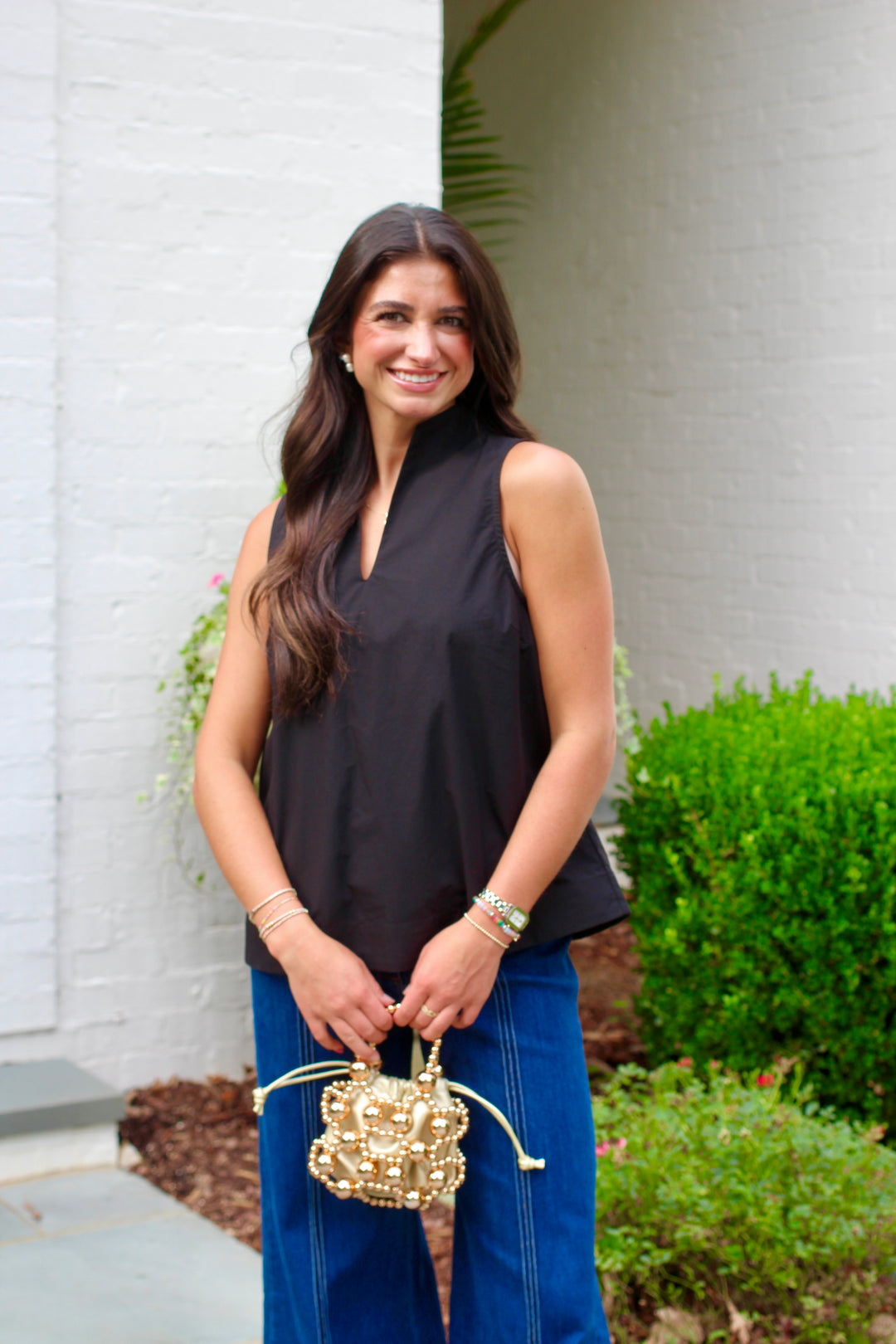 Split Collar Sleeveless Blouse