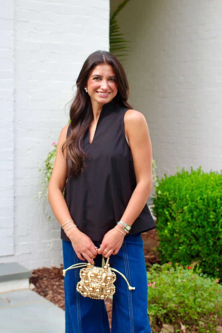 Split Collar Sleeveless Blouse