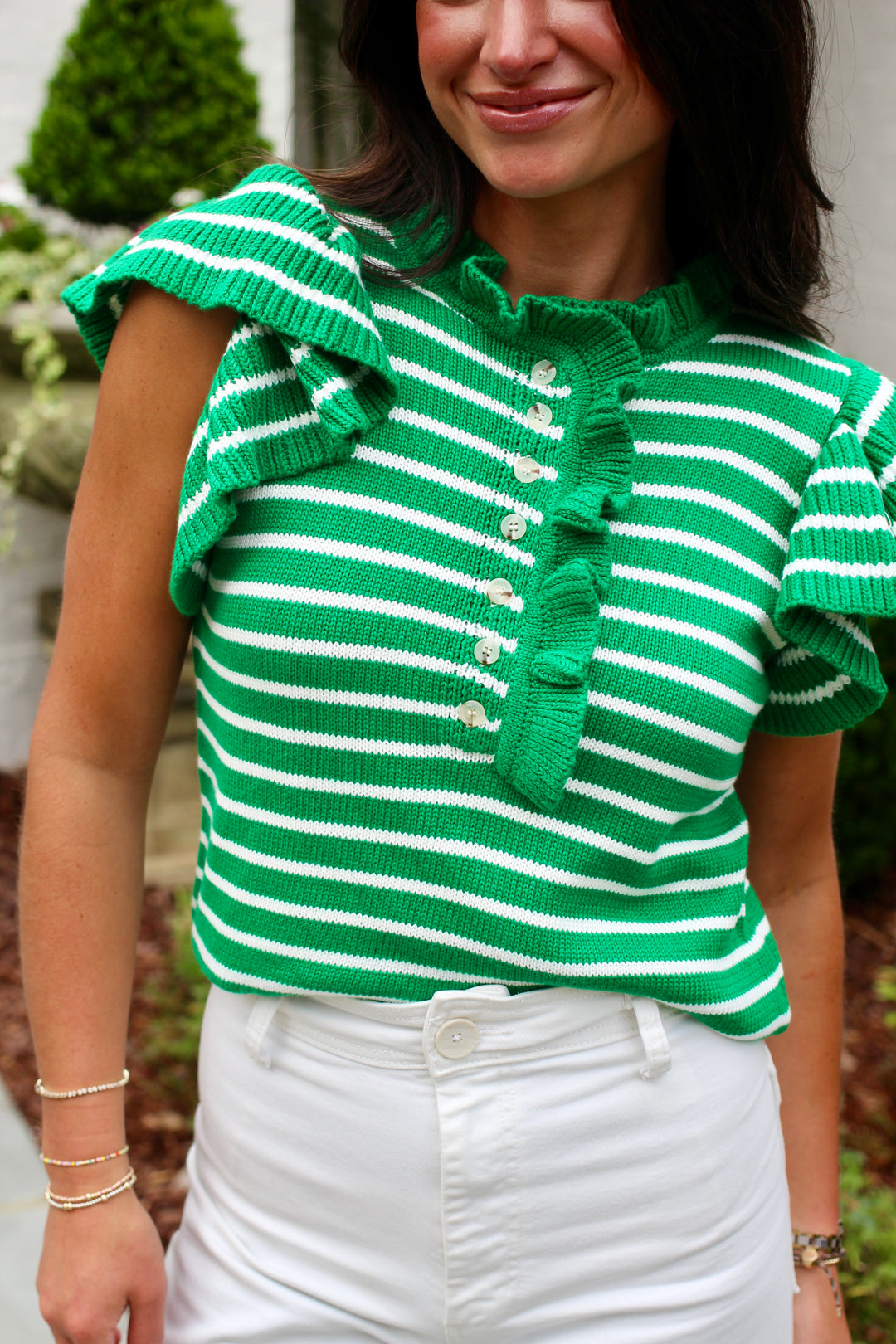 Ruffle Stripe Cap Sleeve Top