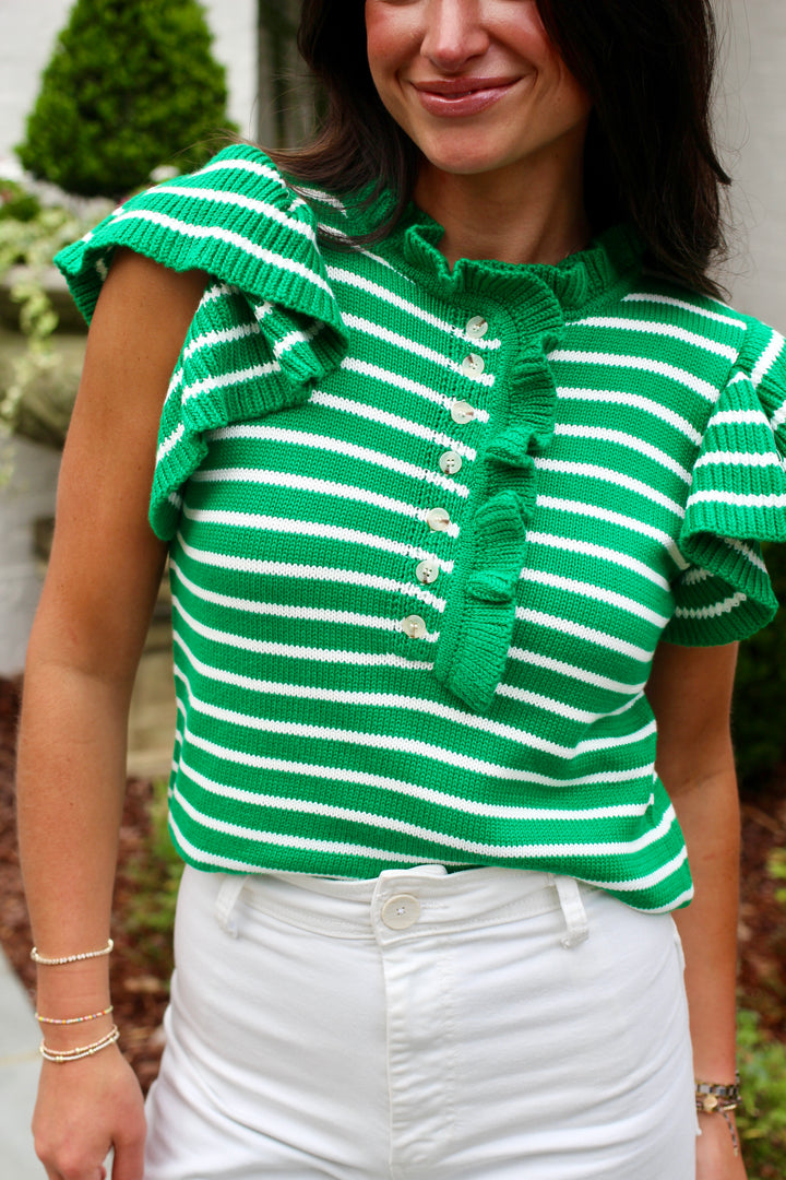 Ruffle Stripe Cap Sleeve Top