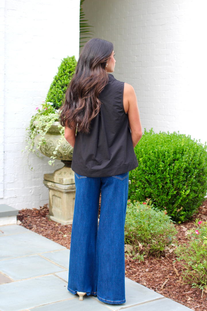Split Collar Sleeveless Blouse