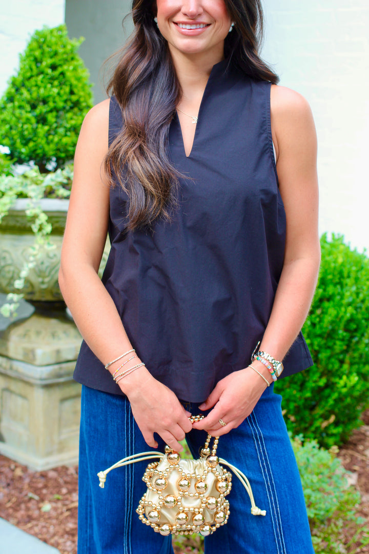 Split Collar Sleeveless Blouse