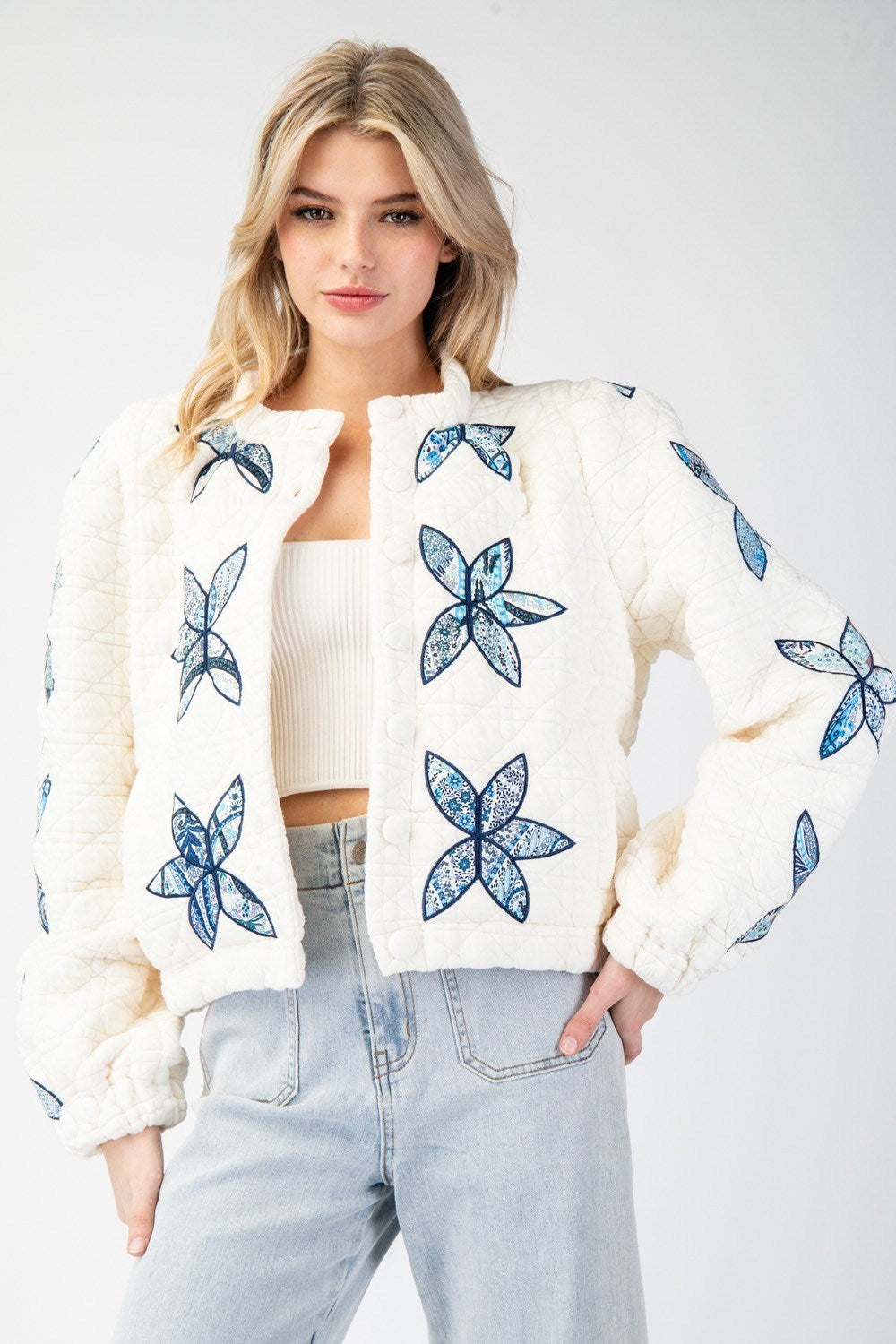 Flower Stitched Quilted Jacket