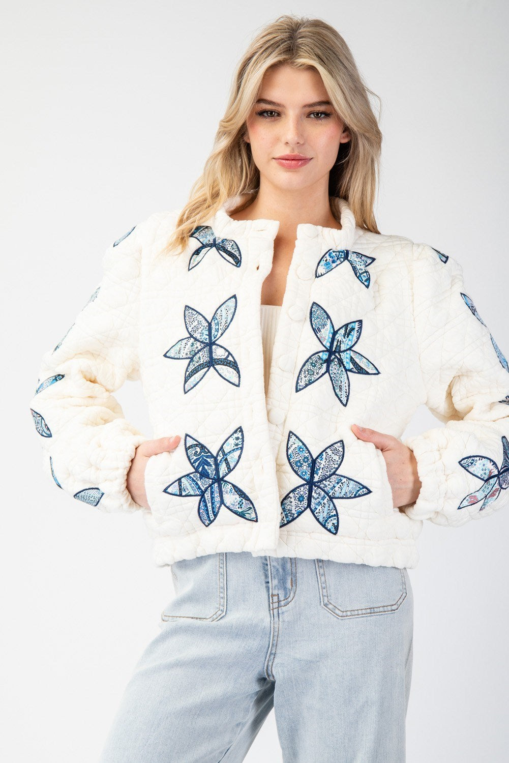 Flower Stitched Quilted Jacket