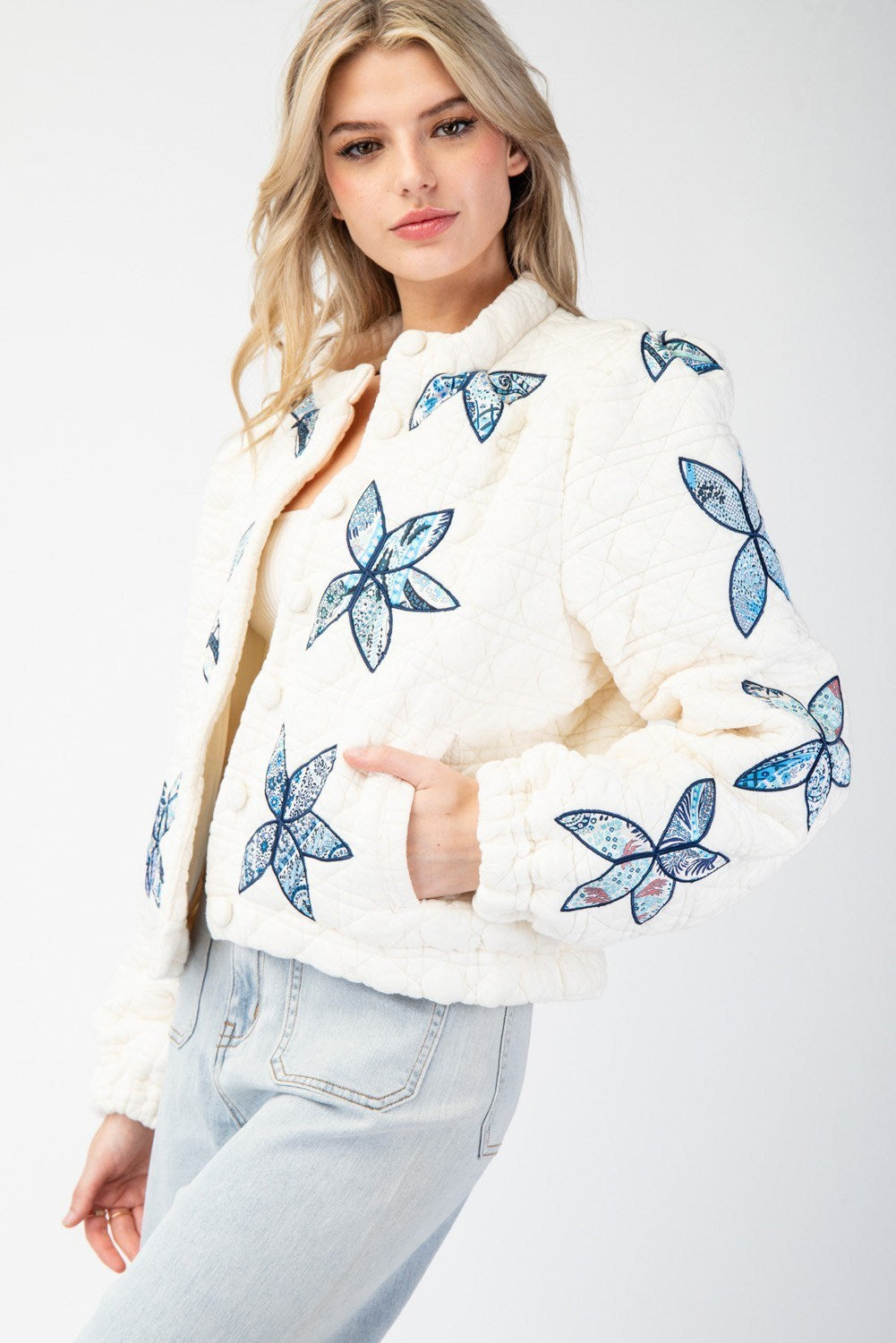 Flower Stitched Quilted Jacket