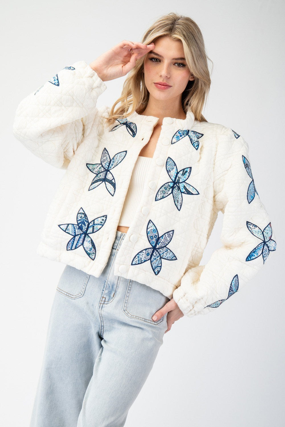 Flower Stitched Quilted Jacket