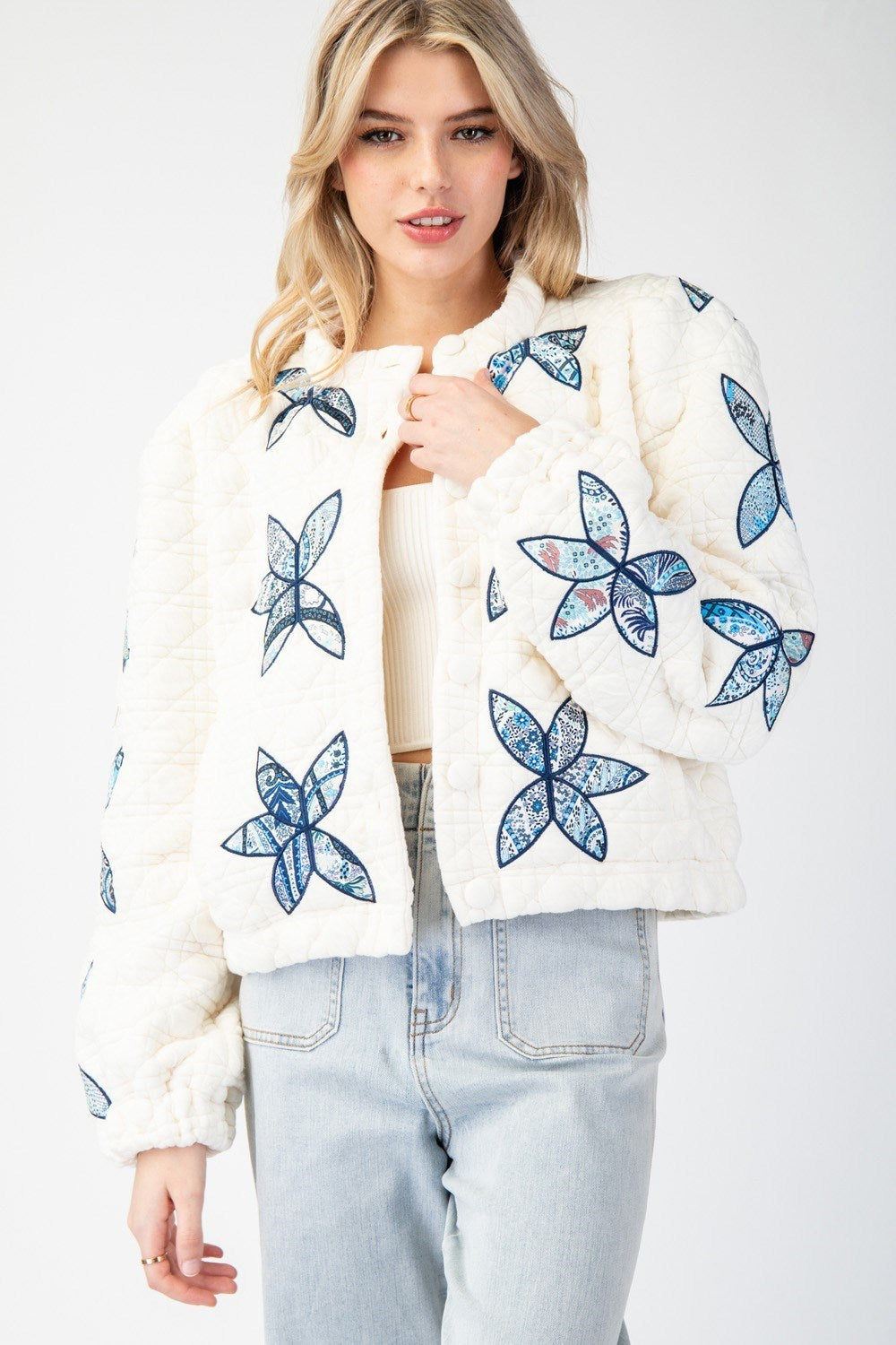 Flower Stitched Quilted Jacket