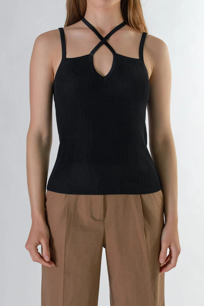 Strap Detail Fitted Knit Top