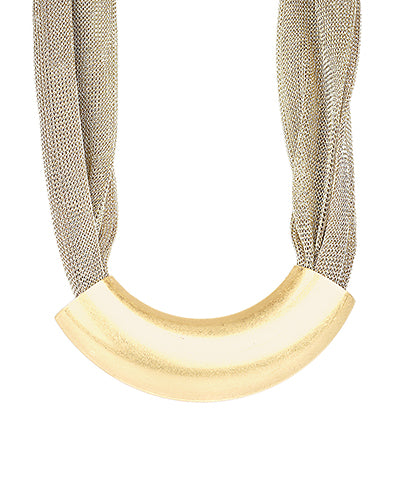 Gold Curved Tube Mesh Necklace