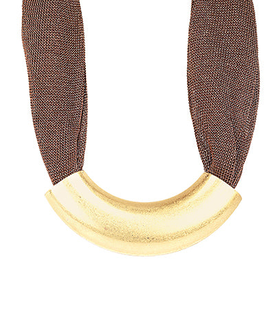 Brown Curved Tube Mesh Necklace