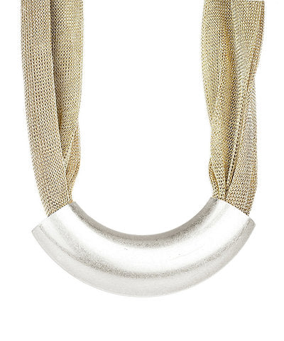 Silver Curved Tube Mesh Necklace