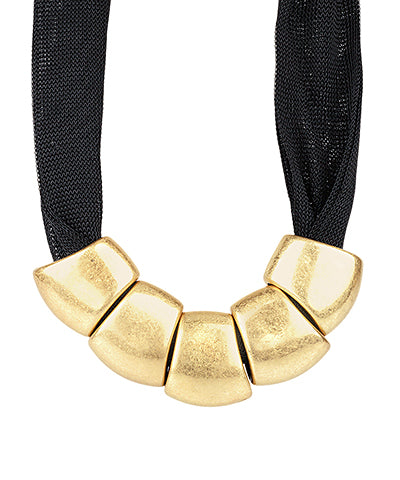 Black Layered Rope Necklace - Black