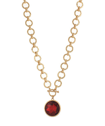 Ruby Glass Pendant Necklace - Ruby/Gold