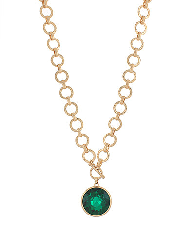 Emerald Glass Pendant Necklace - Emerald/Gold