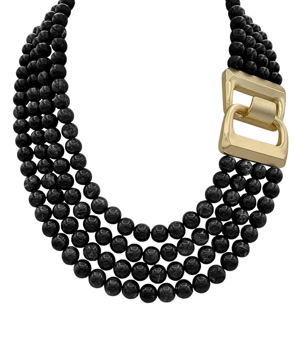 Black Layered Agate Bead Necklace
