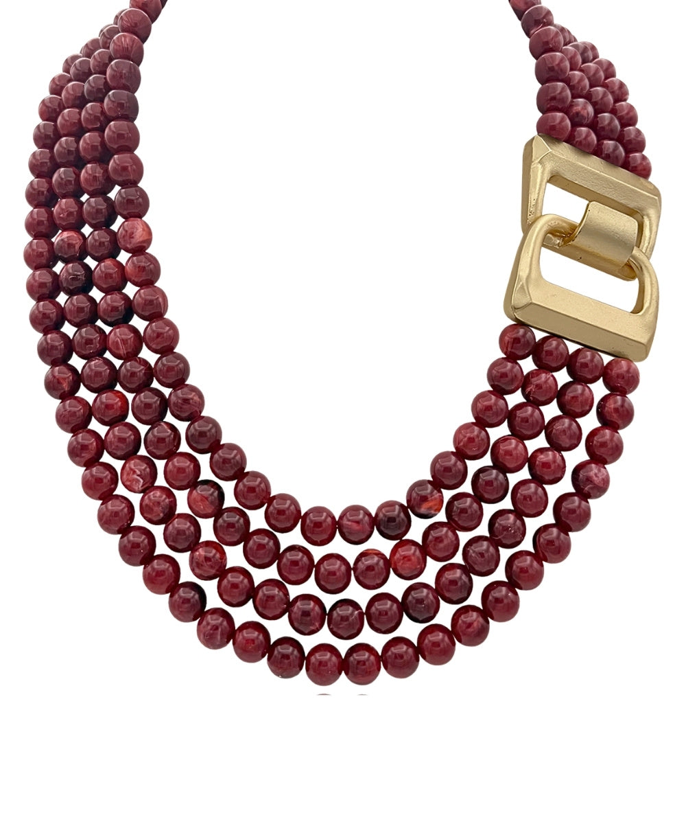 Burgundy Layered Agate Bead Necklace