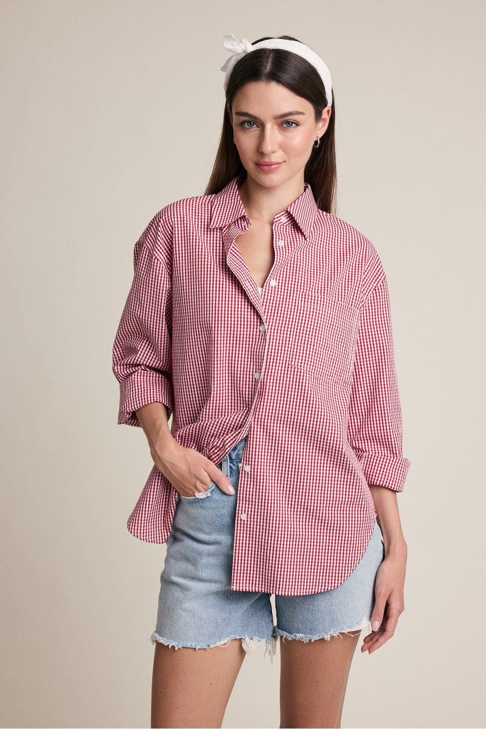 Flora Top in red gingham — front view