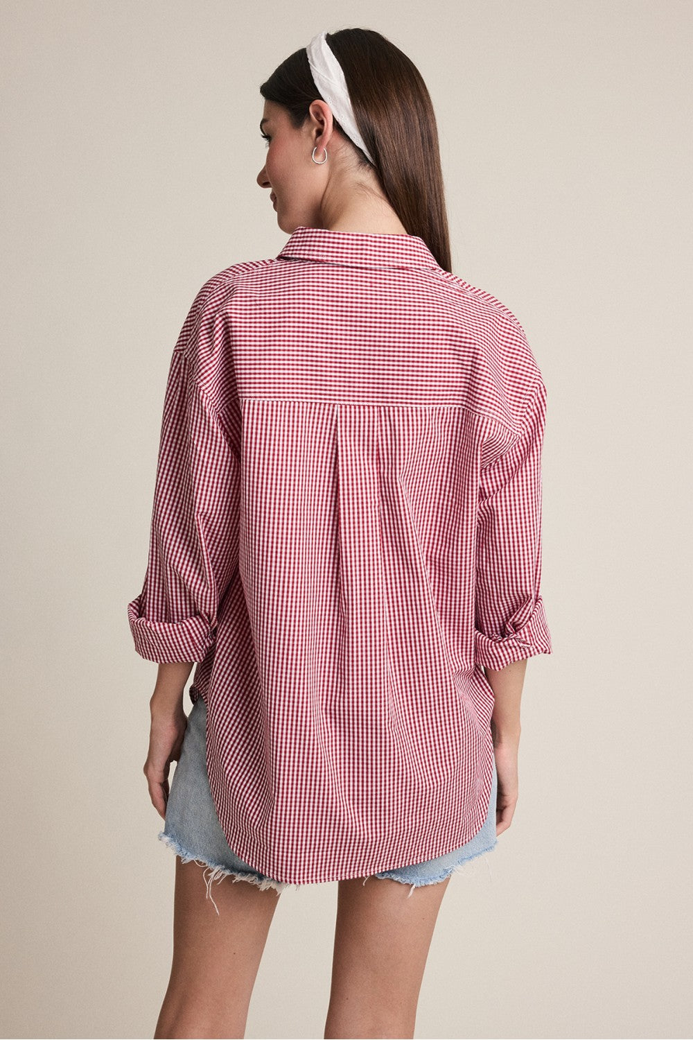 Flora Top in red gingham — styled view