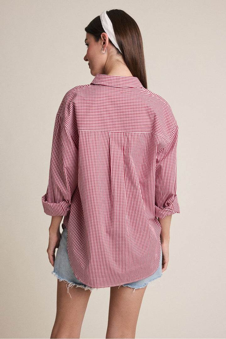Flora Top in red gingham — styled view