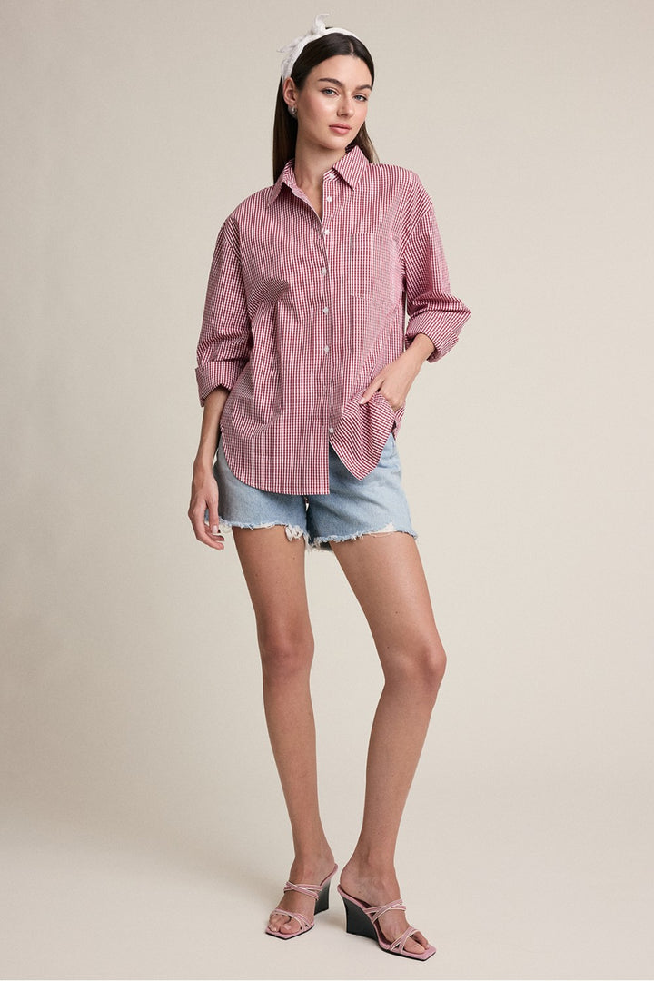 Flora Top in red gingham — detail view