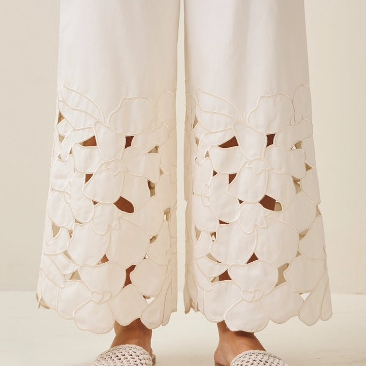 Embroidery Eyelet Linen Pants