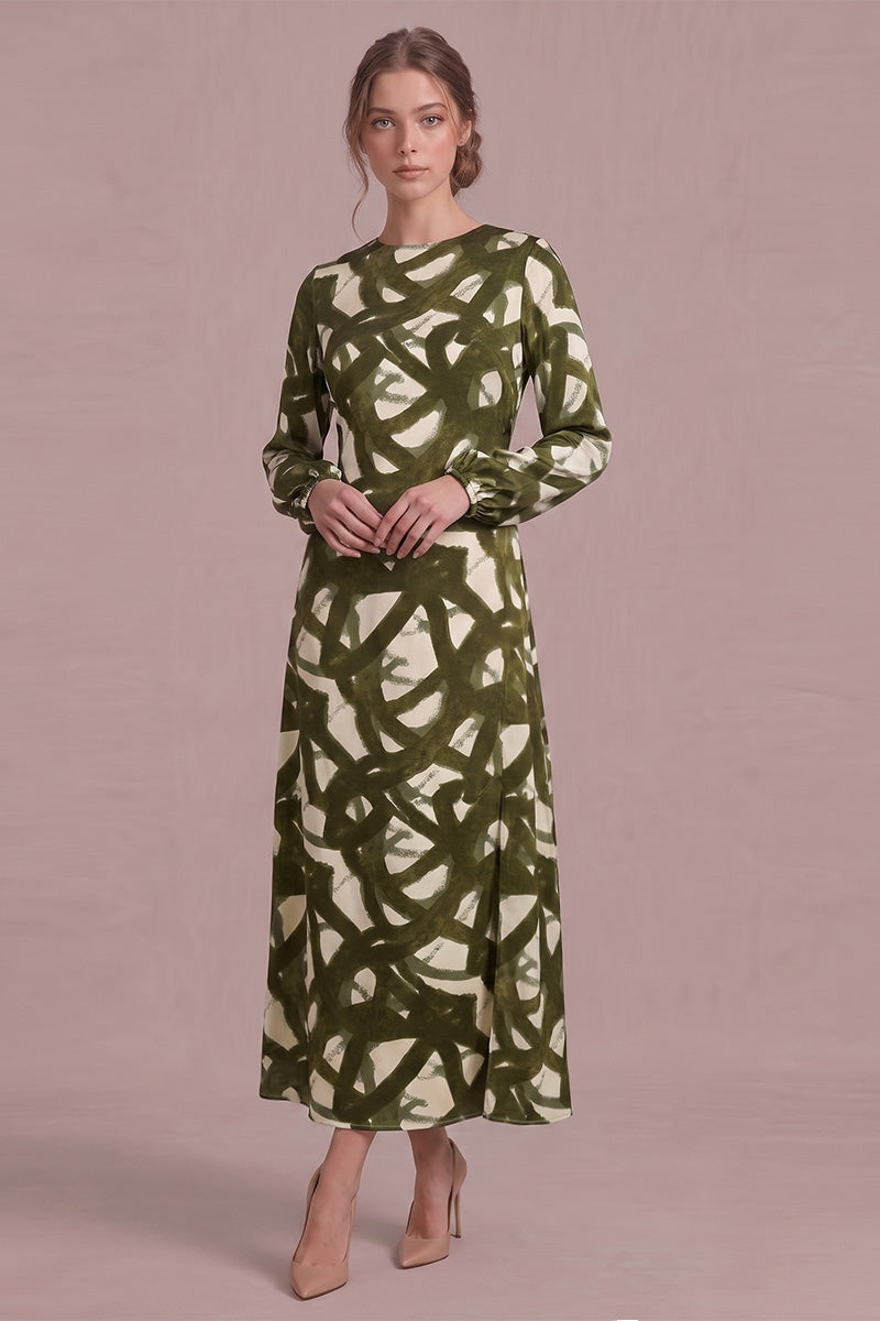 Everly Dress in Cream/Olive