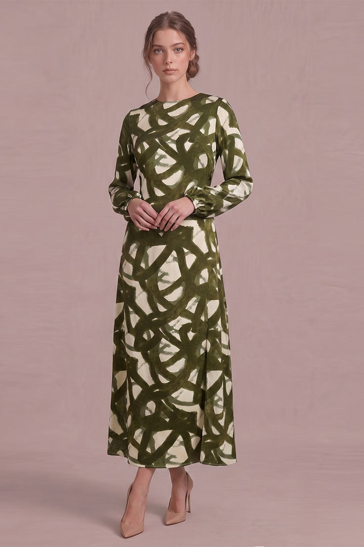 Everly Dress in Cream/Olive