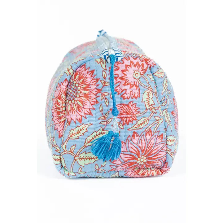Floral Print Quilted Cotton Toiletry Bag Set