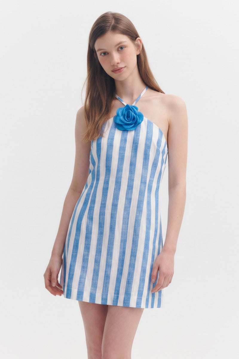 Coastal Stripe Halter Mini - blue/white stripe