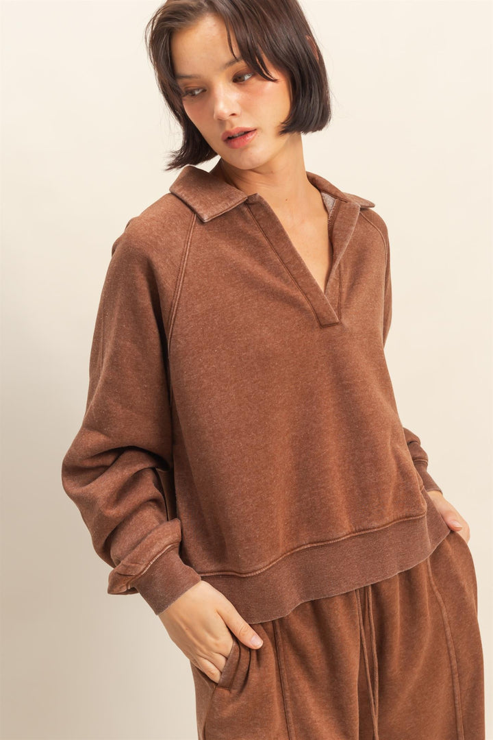 Collared V-Neck Set
