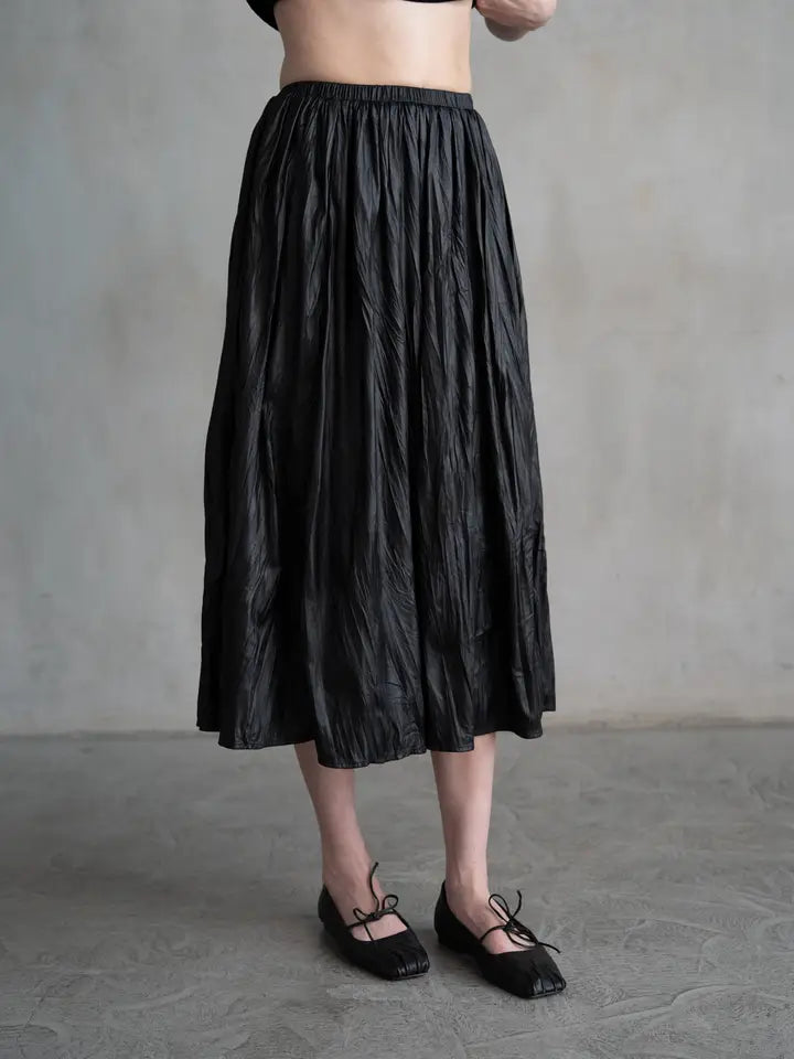 Faux Leather Shirred Skirt