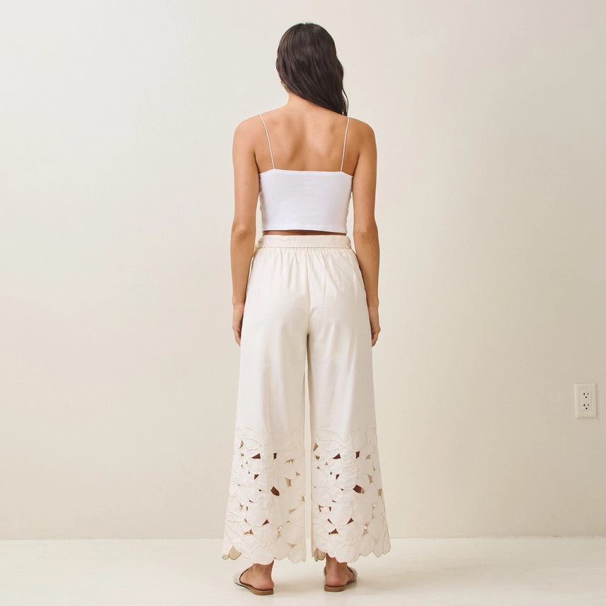 Embroidery Eyelet Linen Pants