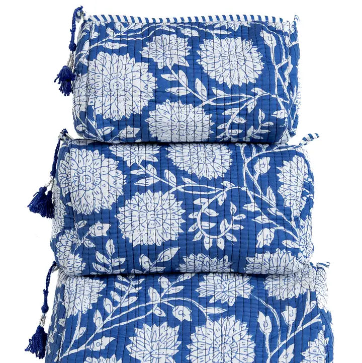 Floral Print Quilted Cotton Toiletry Bag 3 Piece Set