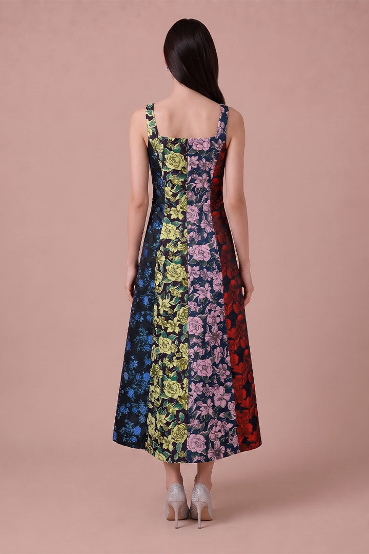 Liliana Dress in Black Multi floral jacquard - back
