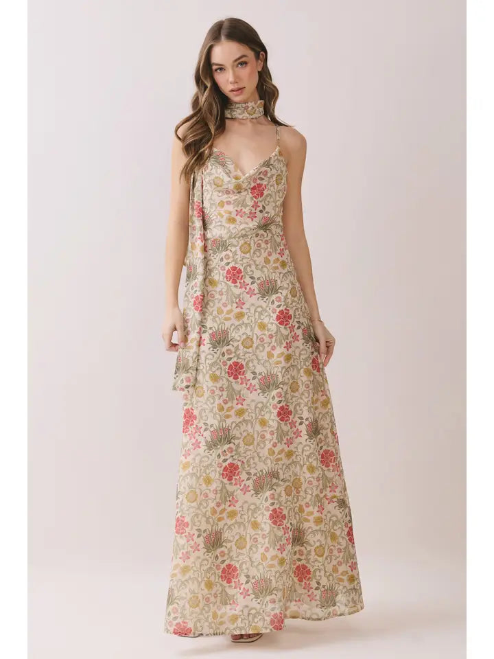 Scarf Neck Cowl Floral Maxi