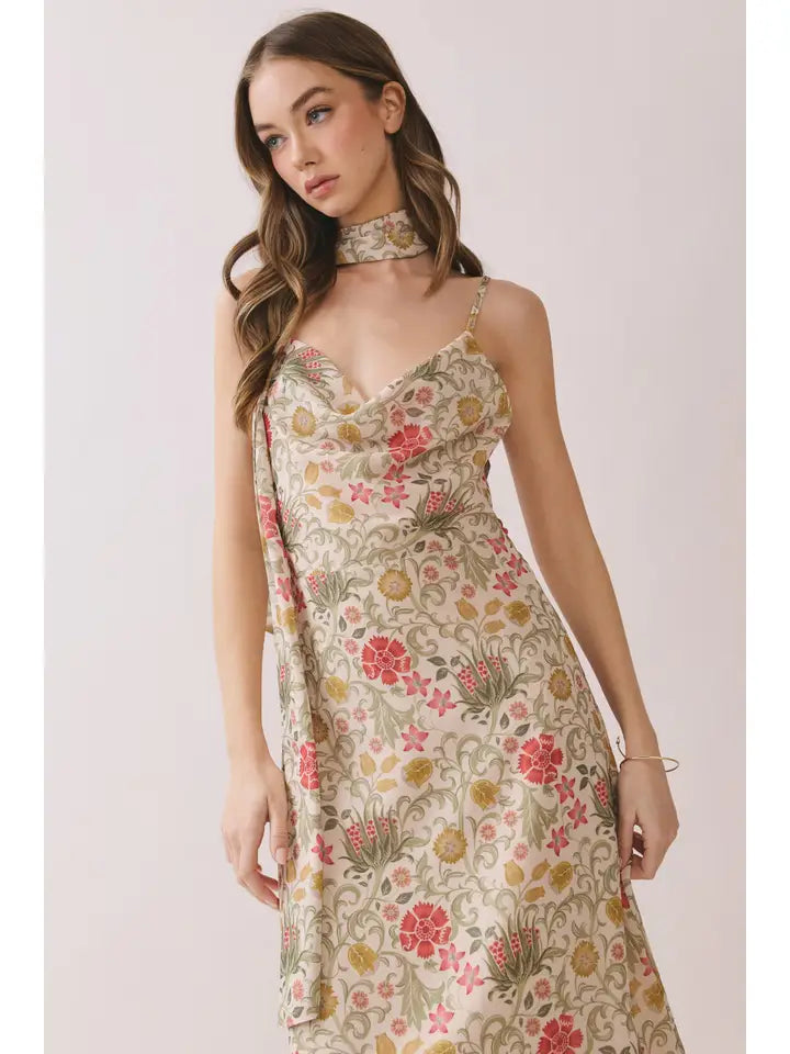 Scarf Neck Cowl Floral Maxi